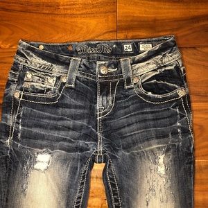 Boot Cut, Low Rise, Distressed Jeans